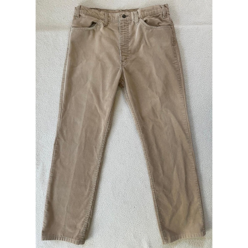 70s Levi's Mens 34x29 Corduroy Pants Tan Vintage White Tab SF 207 Straight Leg